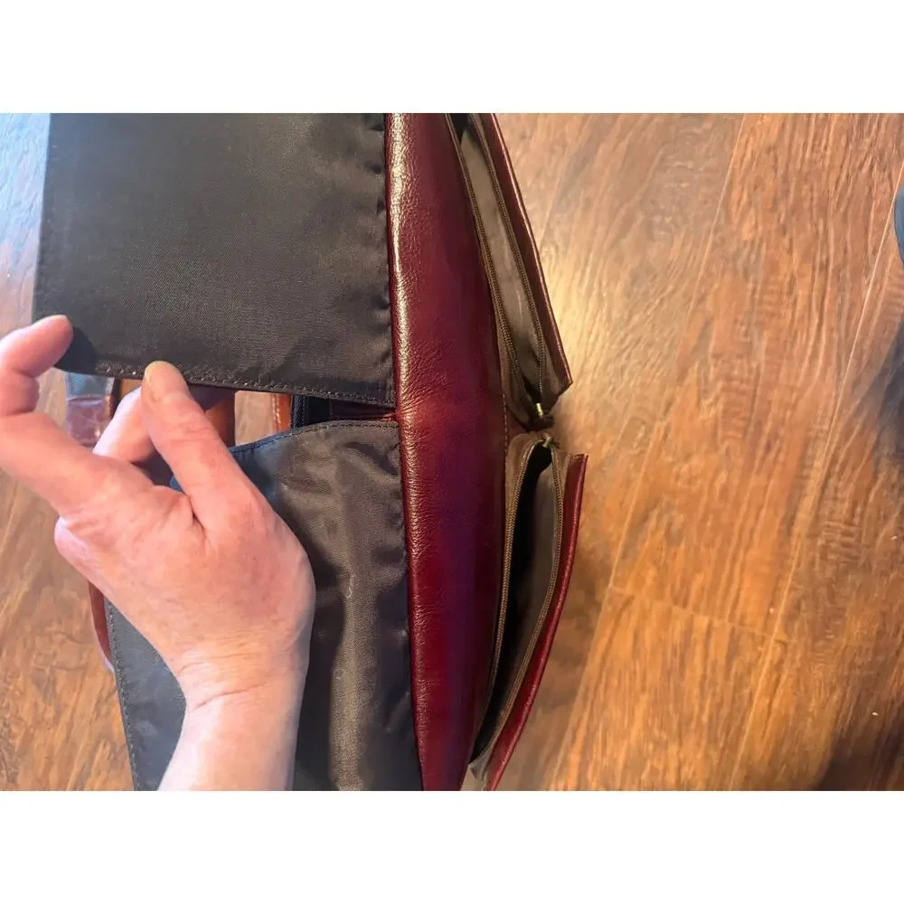 Vintage Bugatti Mahogany Leather Soft Briefcase Crossbody Bag (DL1)